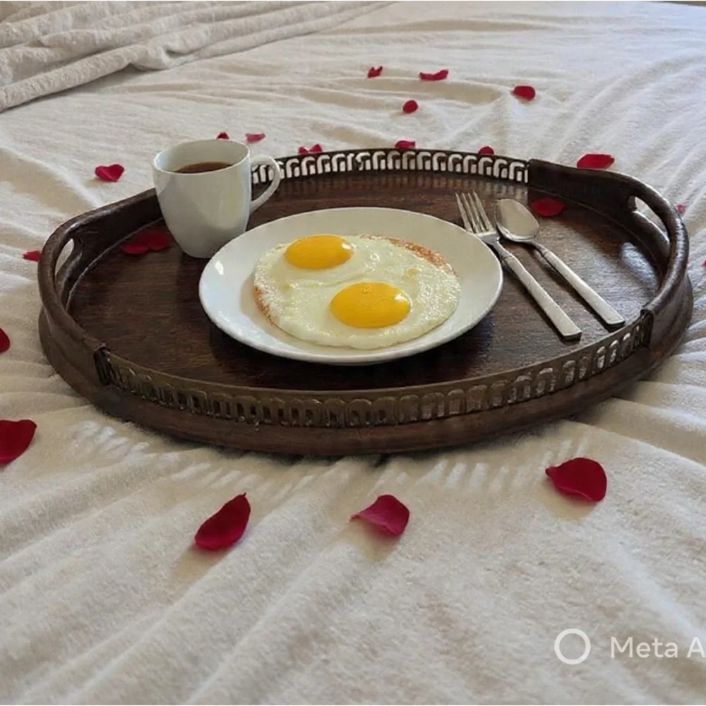 MCM Art Deco Style Large 23.5”x 16” Oval Decorative Rail Edge Wooden Tray
